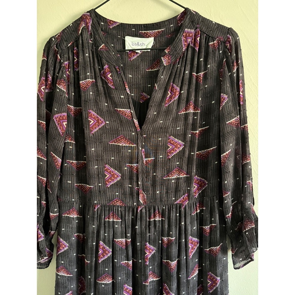 ba&sh Calliope Midi Dress S Geometric Tiered Boho French Chic Contemporary Mod - Picture 5 of 10